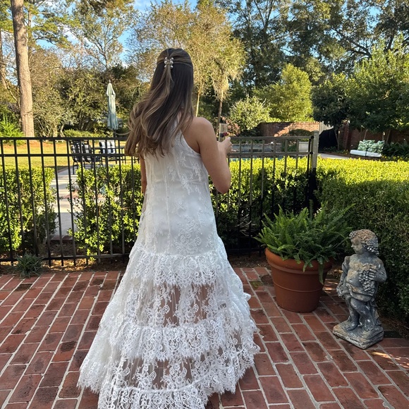 BHLDN White Lace Halter Ruffle Peekaboo Maxi Dress - Picture 7 of 12